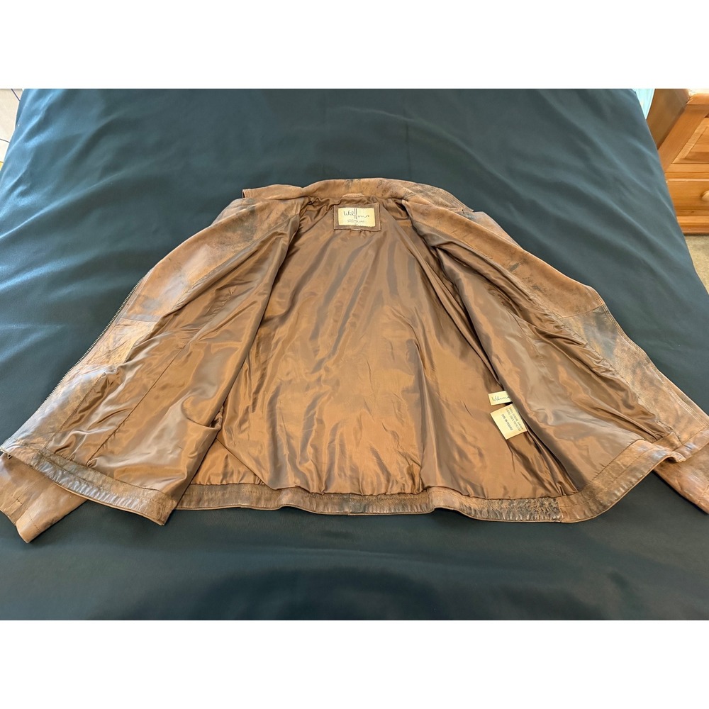 Wilsons Vintage USA Brown Leather Moto Jacket Distressed Asymmetrical Zip XL - Picture 6 of 9